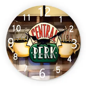 Central Perk Retro Coffee Cup Wooden Wall Clock, Silent 10-14 Inch Battery Operated, Ideal for Living Room Bedroom Office