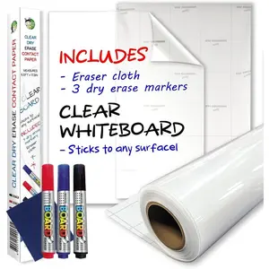 Clear Adhesive Sheets Roll  Wall 18 x 78Inch (6.5 Ft), Includes 3 Dry Erase Markers, Bulletin Board Paper, Clear Adhesive Vinyl Sheets, Transparent Contact Paper, Peel and Stick Film by
