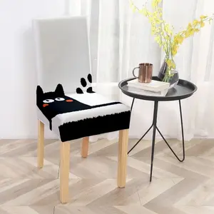 Black and White Cat - Patterned Polyester Chair Cover, Suitable for Dining Rooms, Living Rooms, Studies, Bedrooms, Cafes, Studios, Soft, Comfortable and Easy - to - Install