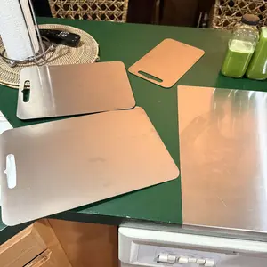 3PCS Stainless Steel Cutting Board Set S+M+L Sizes Food-Grade Metal Chopping Boards for Meat Vegetables & Ultrathin & Durable, Portable & Rust-Resistant Easy to Clean More Edge-Smoothing Kitchen Tools - Kitchenware