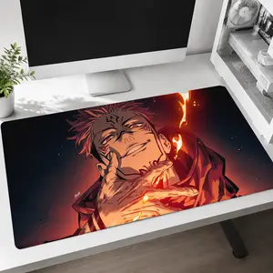 (SALE 50%)Anime Inspired Gaming Mouse Pad, Fire Theme Extended Desk Mat, Non-Slip Desk Pad