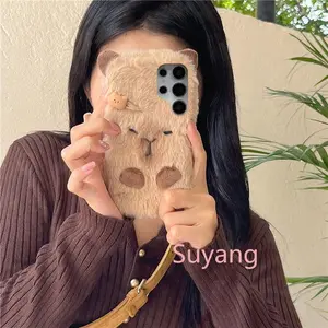 3D Ins Korean Capybara Cover Shell For Samsung S25Ultra Case S24 S23 S22 A06 A16 A26 A36 A56 A05 A15 A25 A35 A55 Hairy Doll Case
