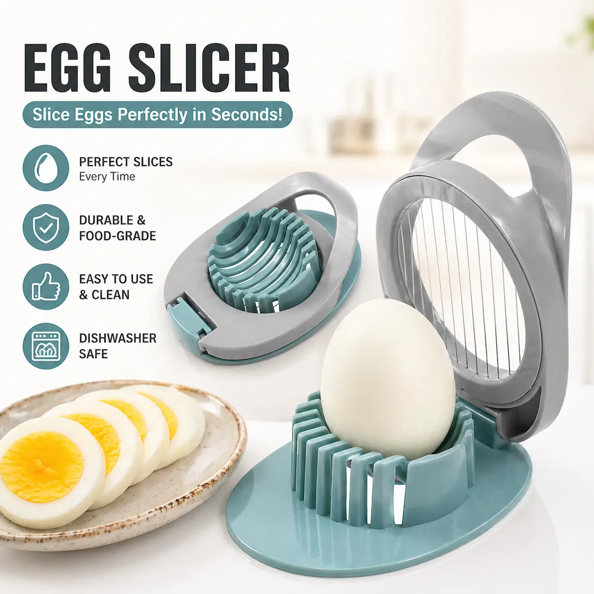 Stainless Steel Wire Egg Slicer, Multifunctional Kitchenware Strawberry Cutter for Boiled Eggs and Fruits, Sturdy-Design Kitchen Utensil, Green