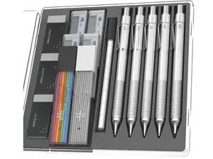 Metal Mechanical Pencil Set 5 Sizes 0.3, 0.5, 0.7, 0.9, 2mm For Sketching Drawing and Drafting