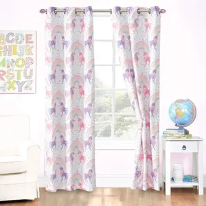 2 Panel Grommet Curtain Set Multicolor Unicorn Stars Hearts Rainbow Print for Boys Girls Teens Bedroom Multiple Colors New