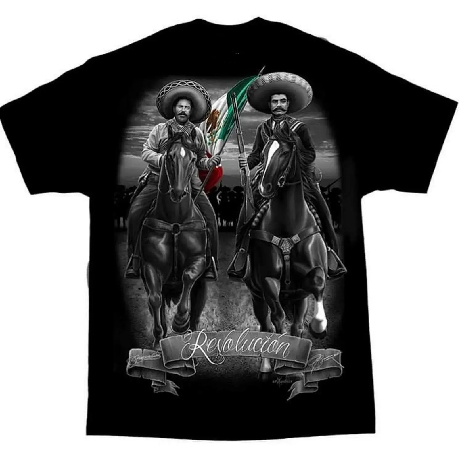 Pancho Villa Revolucion Mexico Chicano Art David Gonzales DGA T-Shirt, Trendy Men and Women's Clothing - Hoodie, Tee and Sweatshirt Full Size S-5XL