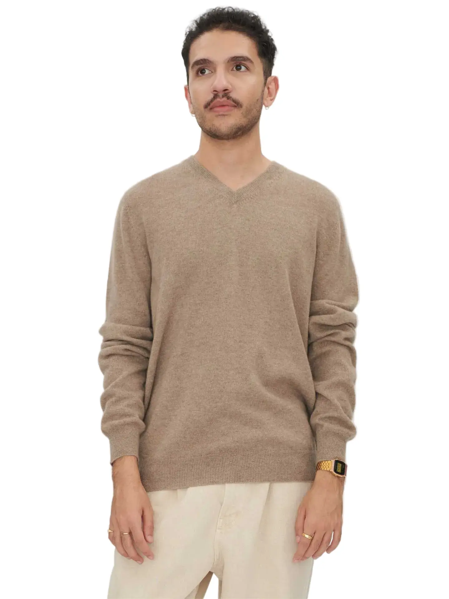 Men's Essential Cashmere V-Neck Sweater, Tops, Menswear, Plain, Soft, Knitwear, Smart Casual, Pure Cashmere