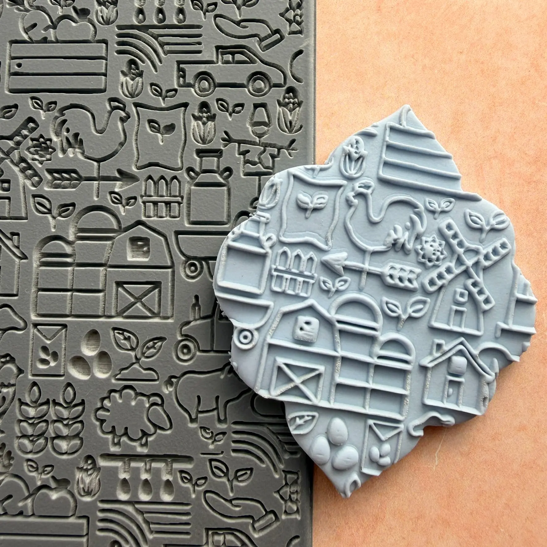 On the Farm - 3x4 Inch Rubber Stamp for Polymer Clay
