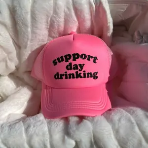 Support day drinking trucker hat - glitter black lettering - adjustable