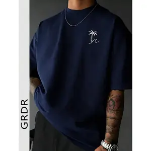180gGRDR Men's Round Neck Fashionable Palm Tree Printed Short Sleeve T-Shirt, Casual