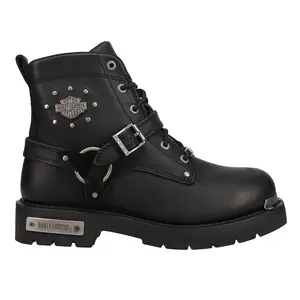 HARLEY-DAVIDSON FOOTWEAR Womens Becky Studded Round Toe Motorcycle Casual Boots Ankle Low Heel 1-2" - Black