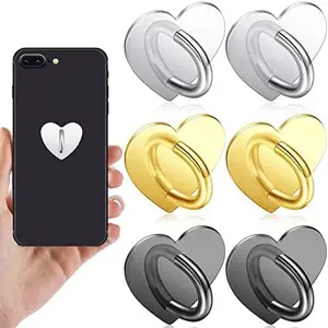 Moxweyeni 6 Pcs Heart Phone Charm Hook Adhesive Ring Holder for Smartphone Case Pad Tablet DIY Accessories Sticky Metal Loop Grip Mount