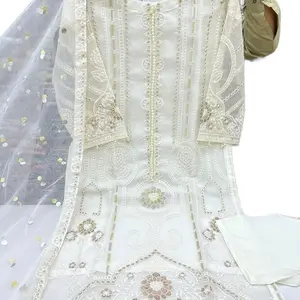 Indian Pakistani embroidery on organza with fancy dupatta 3 piece formal dress for women Outfit Womenswear Elegance Embroidered Underwear Clothing Traditional Overall