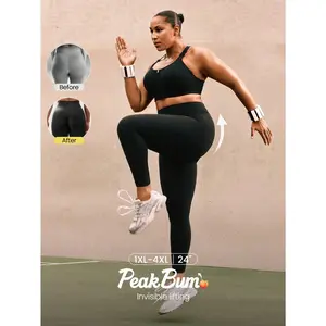 GLOWMODE 24" Plus Size FeatherFit-Sculpt Peakbum Prepare For Lift Off Sweat-Wicking Compressive Invisible Butt Lifting Leggings Side Pockets Medium Impact Workout Running Training Gym Daily Active Wear