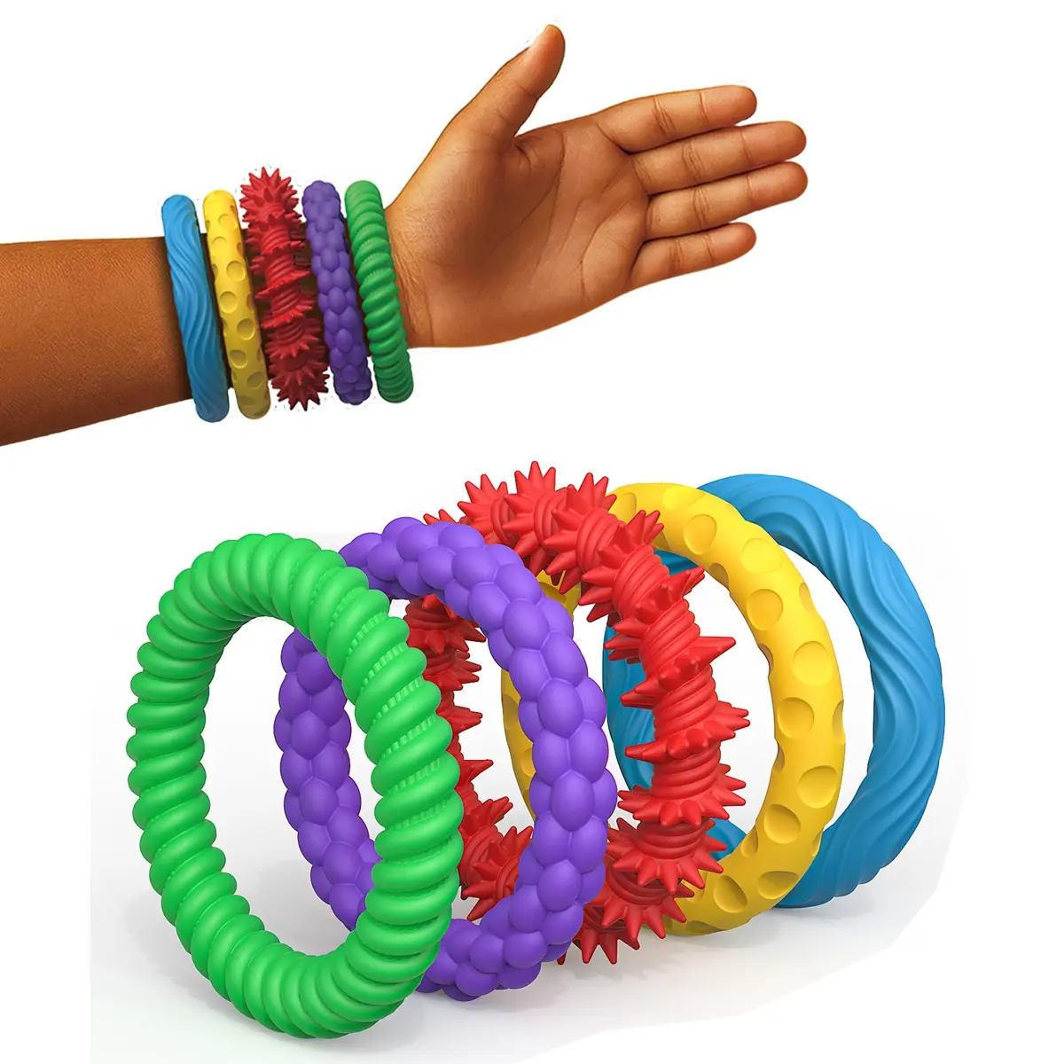 Sensory Fidget Toys for Kids Adults -5 Pack Stretchy Fidget Bracelet | Texture & Calming Autism Sensory Toys for Special Needs Autistic Children | Calm Down Toy for Toddler Girls Boys Gifts