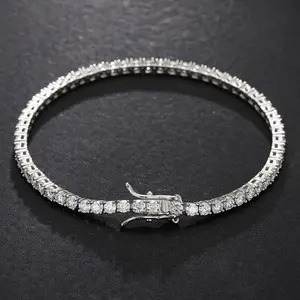 [Live2]S925 Sterling Silver D VVS Synthetic Moissanite Tennis Bracelet Shiny Chain for Men and Women Jewelry Christmas Gift Tennis Bracelet B2 3mm/ B3 4mm/ B7 6mm