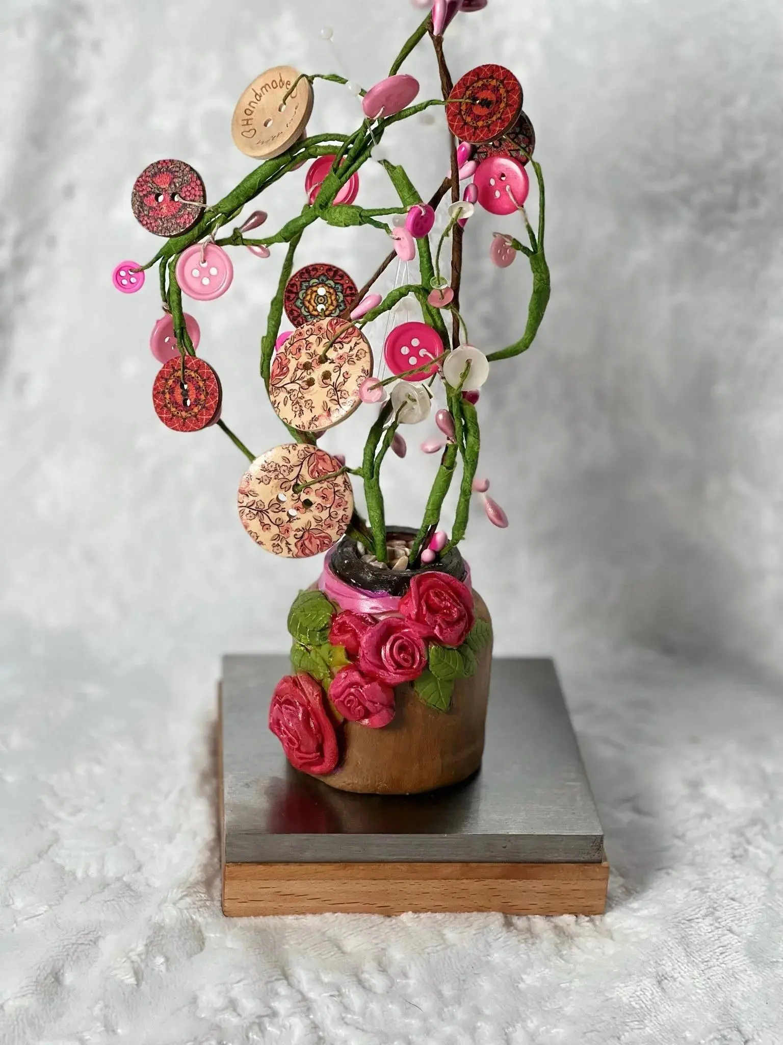 Blissful Button Tree 9 / Button Flower Bouquet / Faux Potted Plant / Home Decor / Artificial Flowers