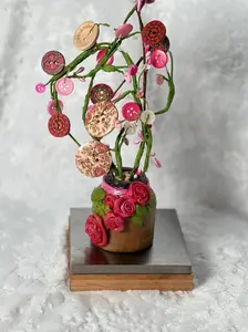 Blissful Button Tree 9 / Button Flower Bouquet / Faux Potted Plant / Home Decor / Artificial Flowers