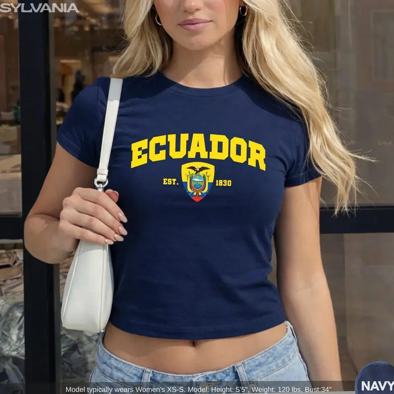 Ecuador Baby Tee Vintage Flag Graphic Shirt Y2K Soccer Fan Aesthetic Tee for Women