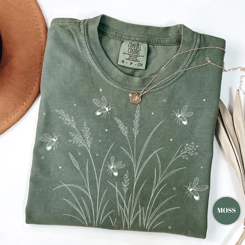 Comfort Colors Firefly Wildflower T-Shirt, Cottagecore Cotton Tee, Boho Botanical Nature Lover Gift, Vintage Garden Aesthetic Clothing