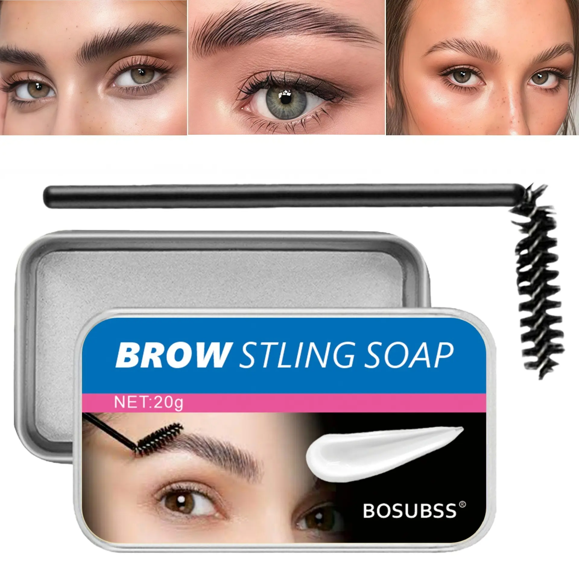 Brow Styling Soap 20g, Long Lasting Eyebrow Gel with Spoolie Brush, Waterproof & Natural Hold, Perfect for Daily & Party Makeup