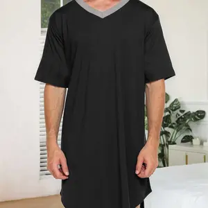 Men's Summer Casual Fitted Sleep Robe, Solid Color V-Neck Polyester Blend, Comfortable Loungewear for Men, Lightweight & Breathable Fabric, Nightwear