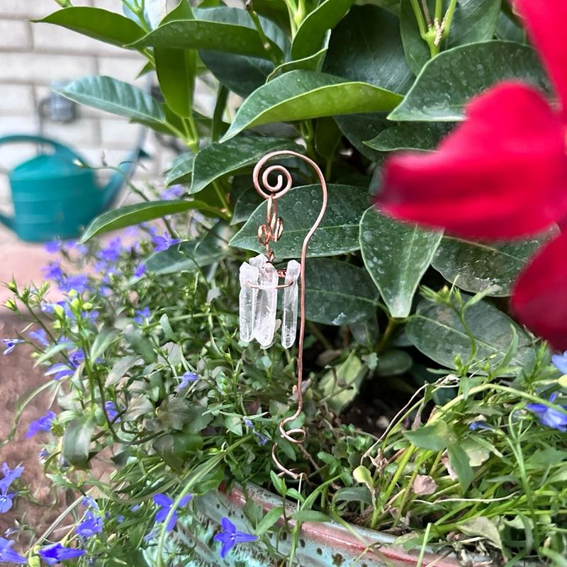 Pure Copper Electroculture plant spikes~potted plant stakes for better plant growth~whimsical wire wrapped crystal garden decor~gemstone garden spikes