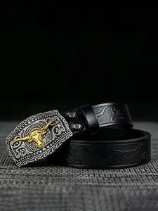 1Pcs Fashion Hollow Alloy Bottom Western Buckle, 1.46in/3.7cm Wide Fashion Embossed Belt, Personalized Trendy Decoration, Halloween Dress Up, Perfect Gift for Western Cowboys.