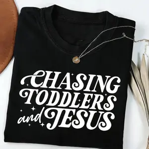 Chasing Jesus and Toddlers TShirt, Christian MomT-Shirt , Kingdom Motherhood Tee, Faith-Based Aesthetic Design for TShirts Cotton DMV