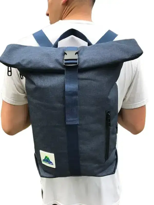 Dark Blue Water-Resistant 15L Roll-top Backpack, Durable Design for Everyday Use
