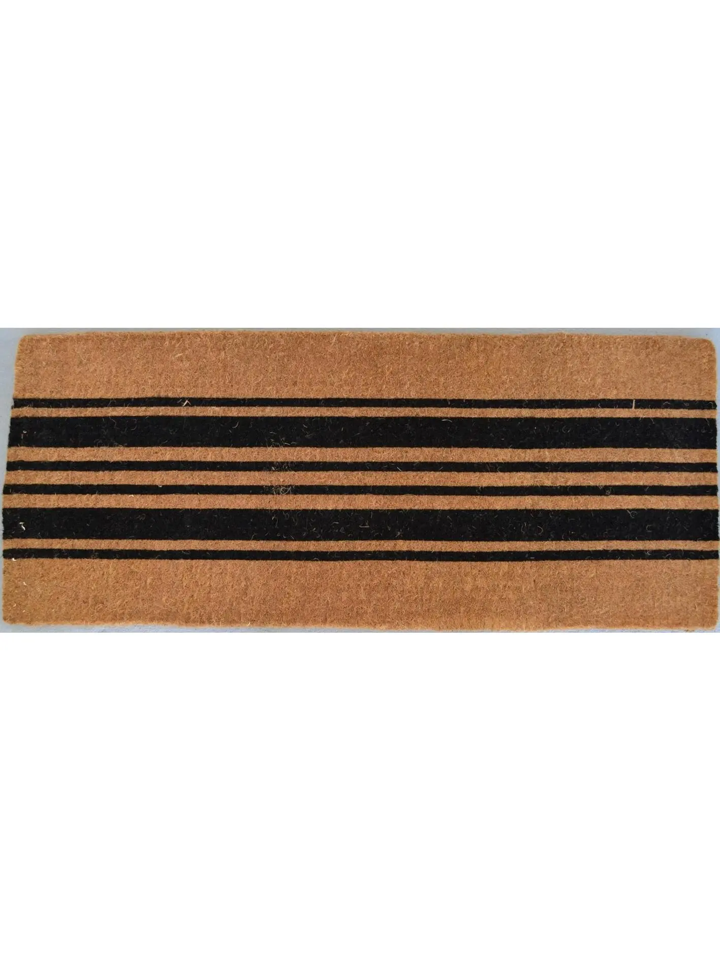 Handmade Coir Fiber Stripes Door Mat, Hand-Woven with High-Quality Water-Based Colors, Black & Natural, 60 x 24 x 1.5 in, Fade Resistant, Indoor Entryway Rug, Door Entry Decor, Single Piece
