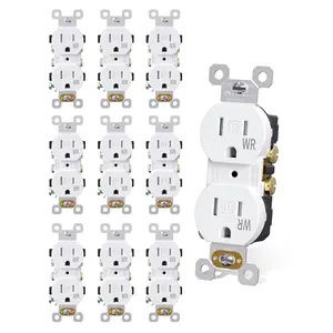 AIDA 15 Amps Outlets Duplex Electrical Receptacle Outlets,Weather Resistance & Tamper Resistant Electrical Receptacle, Wall Outlet,2 Pole,3-Wire, Self-Grounding, NEMA 5-15R,UL Listed 10 Pack, White AIDA
