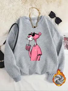 Women's Casual Cartoon Character Sweatshirt, Round Neck Crewneck Long Sleeve Top with Fun Print, Perfect Fall Gift, Essential for Autumn & Winter