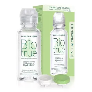 Biotrue Contact Solution, Multi-Purpose Solution with Lens Case, Cleans, Conditions, Hydrates, Disinfects, Removes Protein, Dirt & Debris, Contact Lens Cleaner & Storage, 2 Fl Oz (Pack of 1)
