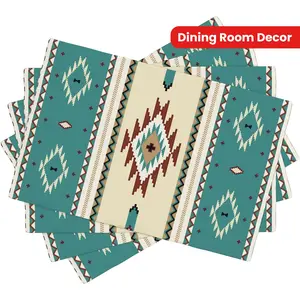 [Aztec-Inspired | Woven] 4/6 Pack Aztec-Inspired Woven Placemats | 12x18 Inch, 100% Linen, Machine Washable, Southwestern Table Mats for Kitchen & Dining Decor
