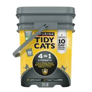 Purina Tidy Cats 4-in-1 Clumping Cat Litter 35 lb Pail Odor Control Low Dust 10 Day Strength Against Urine Fecal Ammonia & Bacterial Odors