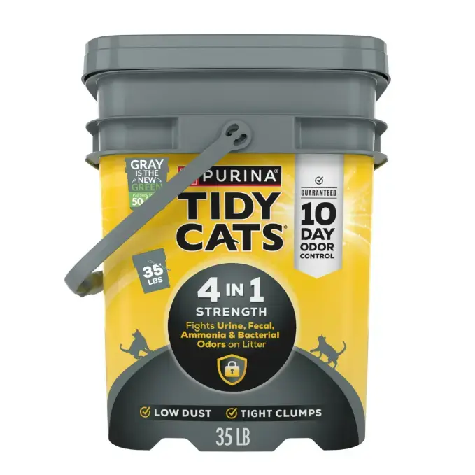 Tidy Cats 4-in-1 Clumping Natural Clay Cat Litter, 35 lb Pail - 4-in-1 Odor Control, Low-Dust Formula for Feline Litter Trays