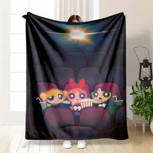 Super Heroes Illustrated Character Flannel Blanket - Cartoon Trio Eating Popcorn Print, Ultra-Soft, Lightweight, Plush, Warm, Ideal for Living Room Sofa/Couch & Bedroom Bedding Decor, Cinematic Experience Gift, Illustrated Character Blankets