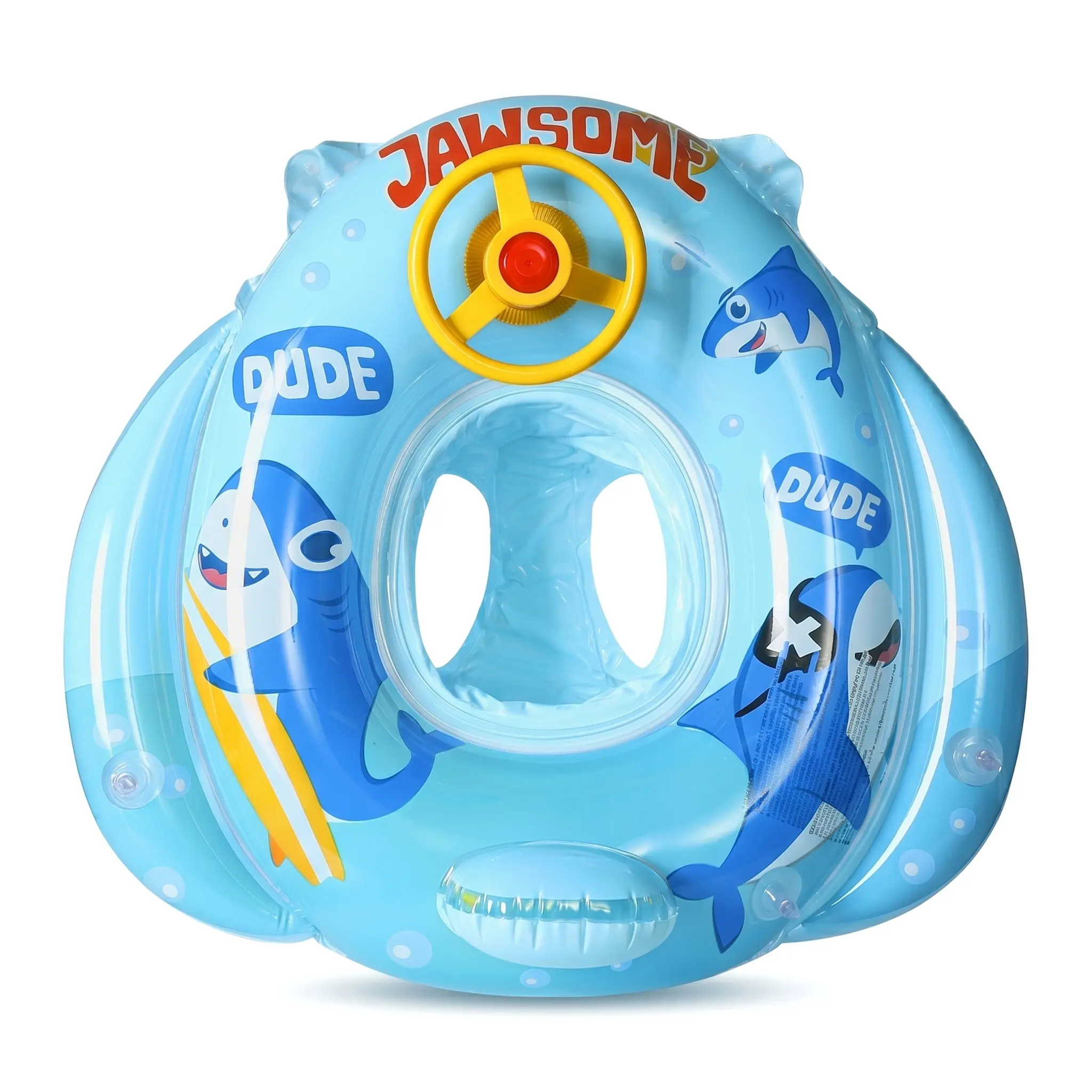 Cute Shark Toddler Inflatable Swim Float, Baby Pool Ring With Safety Seat & Steering Wheel, Anti-Rollover Kids Water Play Float, Summer Beach Outdoor Swimming Toy