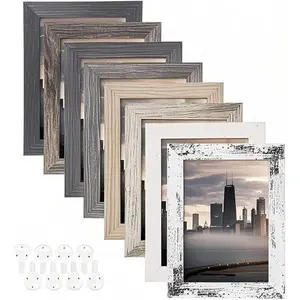Rustic Wood Picture Frames Set of 8, Vertical and Horizontal Wall & Tabletop Displays, Multi Wood-Color Frames for Home & Office Decor, Reusable Photo Frames with Hanging Hardware, Perfect for Rustic Style and Modern Interiors Gift Decoration