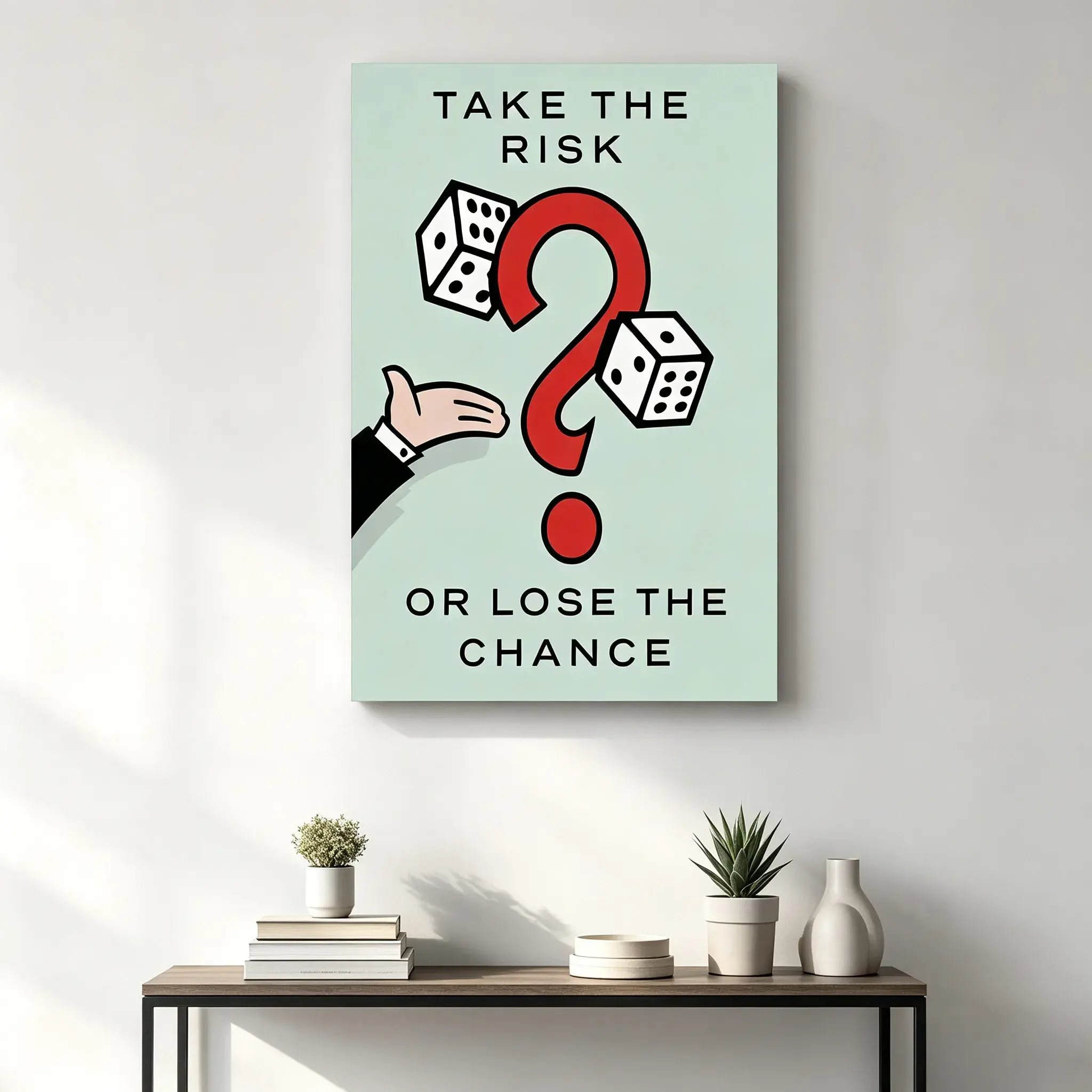 Monopoly-Style Dice & Question Mark Canvas Wall Art, Adventure-Themed Motivational Print, Entrepreneur Office Decor Business Gift