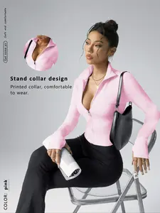 Women's Solid Color Zipper Jacket, Perfect for Yoga Gym Workouts Outdoor Sports, Comfortable Breathable Four-Season Jacket, Yoga Jacket Top, Zip Up Jackets, Sporty Breathable Outerwear