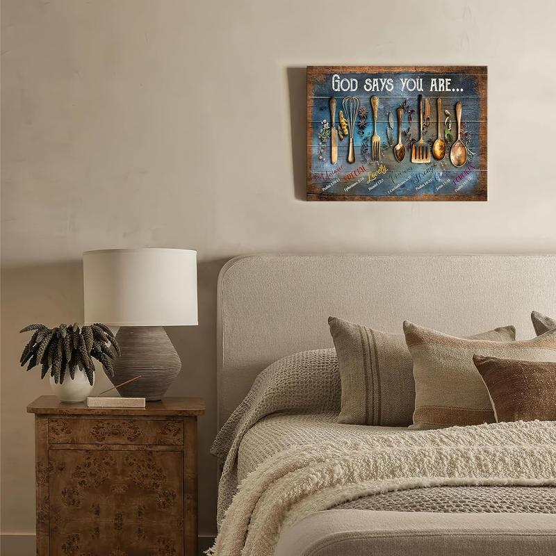 Kitchen Canvas Wall Art Spoons and Spices Painting Kitchen Wall Decor Framed Posters Home for Living Room Bedroom Bathroom Decoration SHJY-02405 Ornaments Artistic Waterproof Print