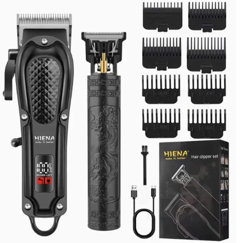 Professional Haircut Kit, Cordless Razor, T-Type Blade Trimmer, Men's Grooming Set with LED Display, Hiena Professional Haircut Tools, Cordless Charging Trimmer, Battery Powered Trimmer, Barber Tool, Barber Equipment