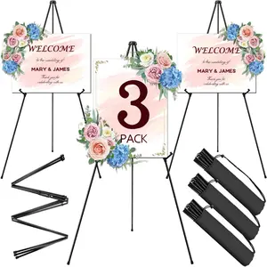 63" Easel Stand for Display, 3 Pack Portable Foldable Metal Easel, Easels for Signs Wedding Logos,Arts, Painting,Adjustable Floor Easels with 3 Storage Bag