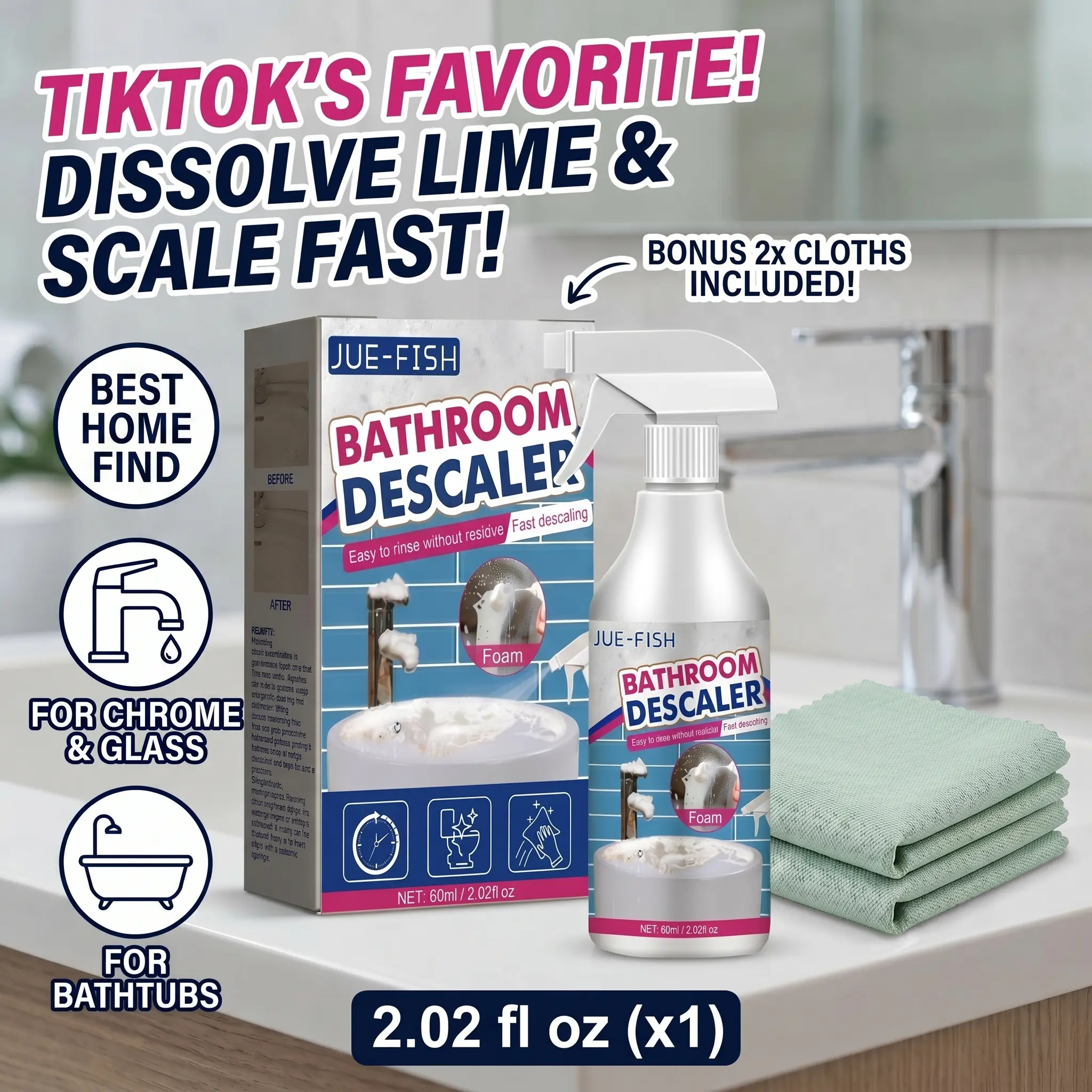 Heavy Duty Cleaner Spray Bottle for Bathroom Deep Clean - Powerful Decontamination Agent for Shower Glass, Stainless Steel Sinks, Bathtubs, Soap Scum