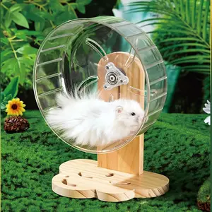 Height Adjustable Acrylic Silent Hamster Running Wheel with Wooden Stand - Transparent Small Animal Exercise Wheel, Durable and Quiet Design, Suitable for Hamsters and Hedgehogs