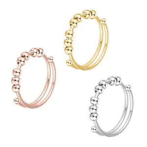 Fidget Beads Ring - Available in Gold Rose Gold and Silver Colors - Simple Design for Everyday Use