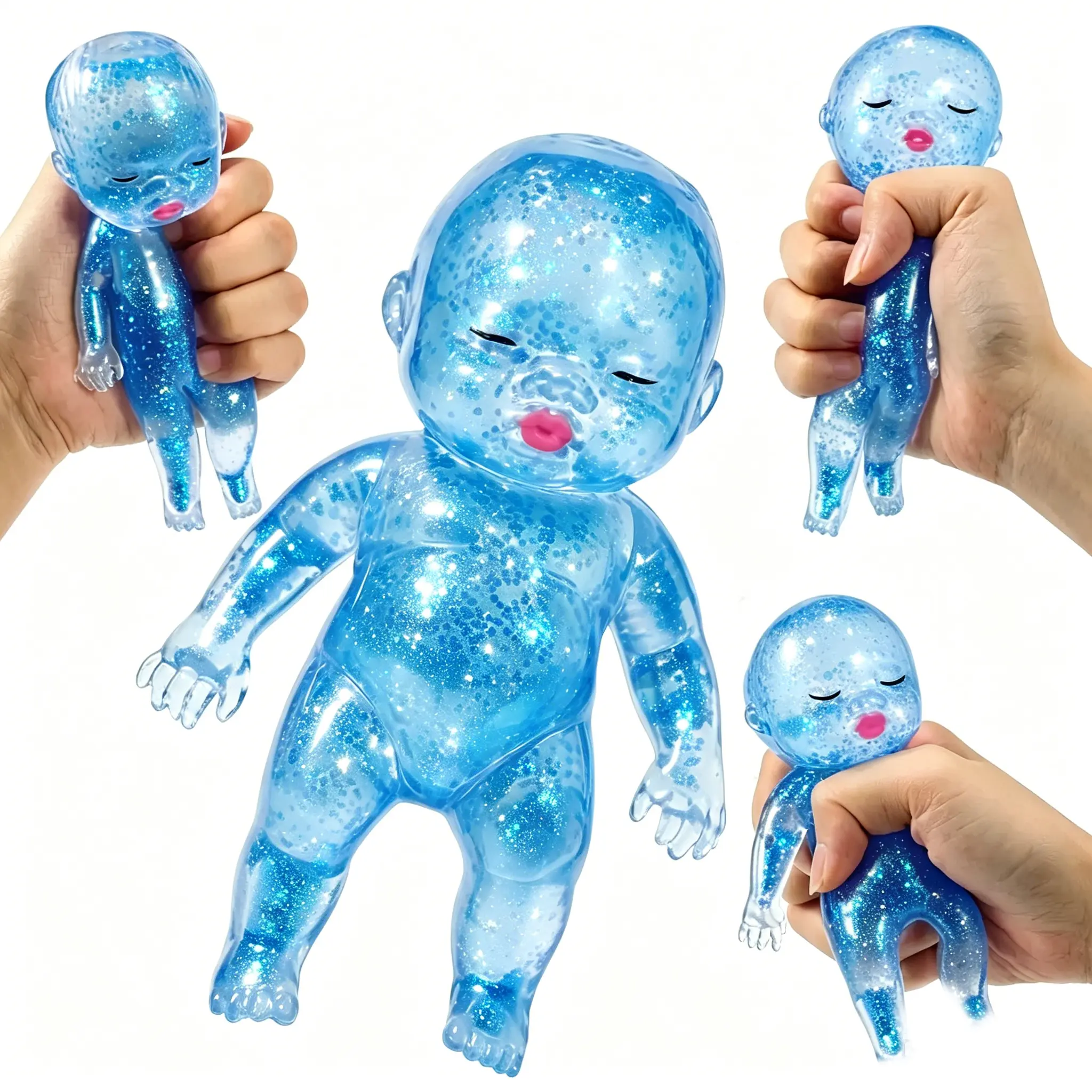 Galaxy Baby Stress Toy, Glitter Squishy Figure, Soft Sensory Fidget Toy, Transparent Collectible Desk Decor, Cute Squeeze Gift for Teens & Adults
