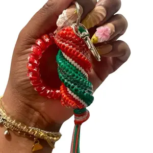 Boondoggle Bag Charm Keychain with Phone Cord Wristlet - Red, White, Green, Colors
